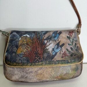 NEW Jane Yoo Vintage Leather Floral Safari Animal Print Shoulder Bag 8x5”